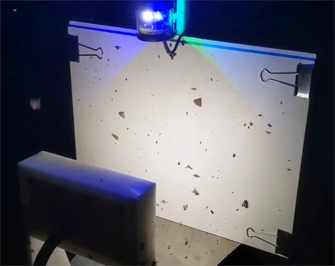 An automated biodiversity monitoring station attracting a number of moths, from a test run in Panama