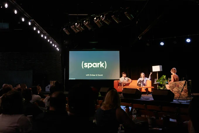 (spark) President, Ember Marr, and Senior Animator, David Carrero, on stage at Matter More