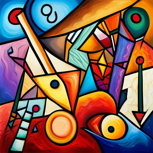 Abstract painting representing the sound of jazz music, using vibrant colors and erratic shapes.