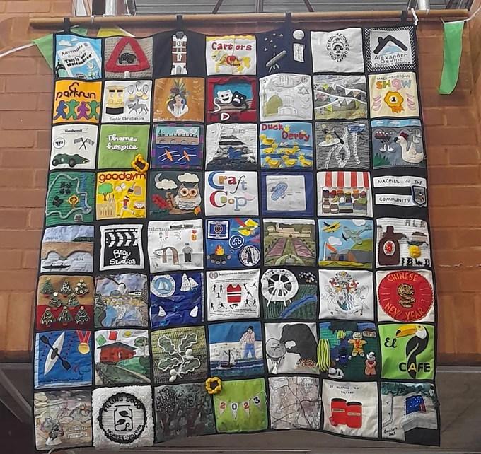 Mural with 56 individual squares depicting the town of Maidenhead.