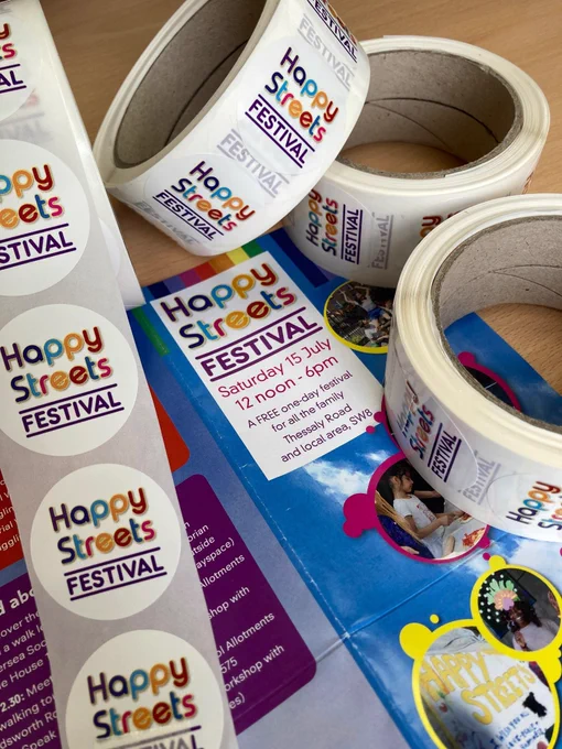 Happy streets stickers and programme