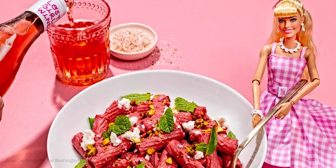 Barbie Pink Pasta photographed for Voraciously in Washington, DC on July 10, 2023 (Photo by Scott Suchman for The Washington Post; food styling by Lisa Cherkasky for The Washington Post)