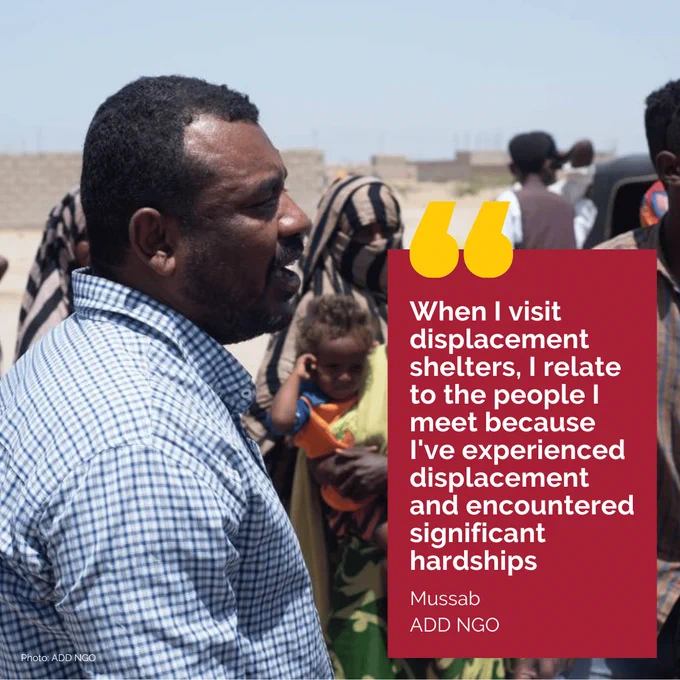 "When I visit displacement shelters, I relate to the people I meet because I've experienced displacement and encountered significant hardships," said Mussab.
Photo by ADD NGO.
