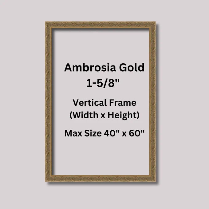 Ambrosia Gold 1-5/8" - The frame's substantial width of 1-5/8" inches creates a bold and prominent presence, making it a focal point in any room. The Ambrosia Gold finish adds a touch of opulence, with its rich gold hue and intricate detailing that exudes sophistication. 