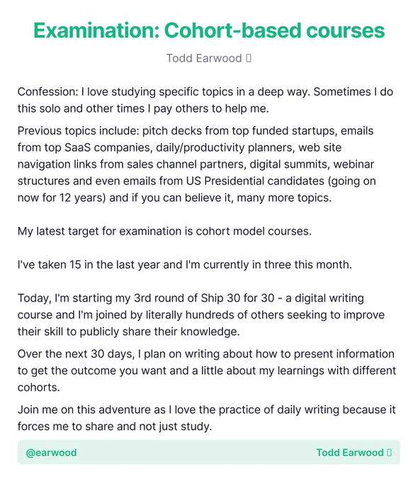 Examination: Cohort-based courses
