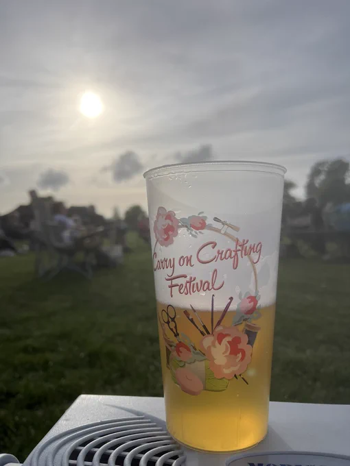 A much needed pint of cold beer in an exclusively designed Carry On Crafting plastic glass