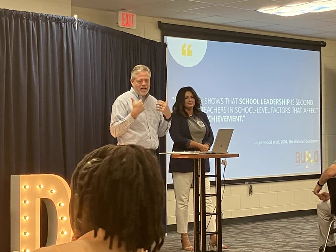 Superintendent Steve Barnette and Chief Academic Officer Tiffany Frachiseur at the 2023 BUILD Conference.