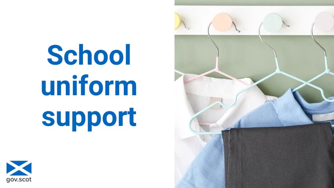 Picture of school uniform with the caption: "School uniform support"