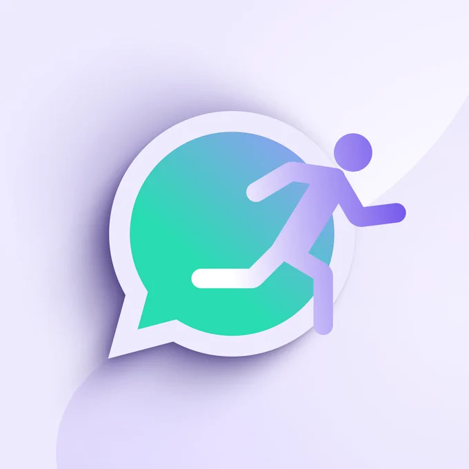 An image of a man running away from the WhatsApp logo