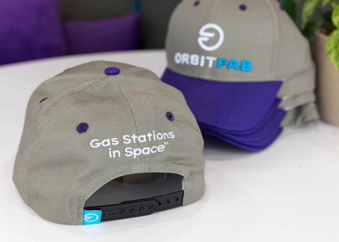 Picture of back of the hat that says Gas Stations In Space embroidered