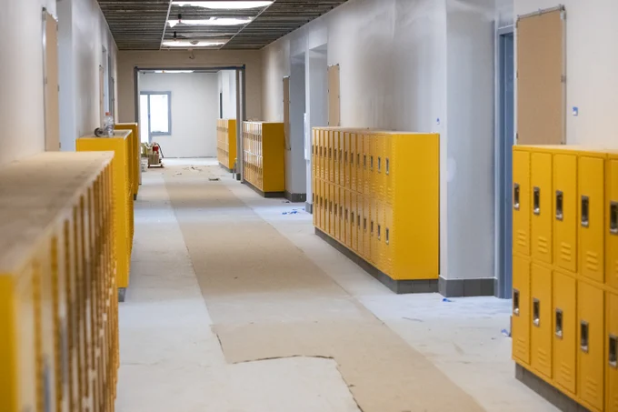 Lockers in South Lake Elementary School construction.