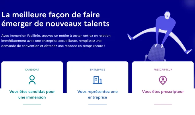 Interface d'accueil de la plateforme "Immersion Facilité".