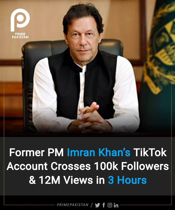 This unexpected move has garnered significant interest, reflecting his enduring popularity and influence in the country. Surprisingly, within a remarkably short span of fewer than 3 hours, Khan managed to amass an impressive following of 100K followers. 

His decision to embrace TikTok demonstrates his astute understanding of the evolving dynamics of digital communication and his ability to engage with a broader audience. Despite stepping down as Prime Minister, Khan's presence on social media platforms enables him to maintain a connection with the masses, ensuring his continued relevance in the public eye.