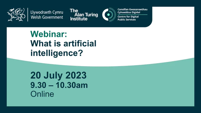 Text reads: Webinar: What is artificial intelligence? 
20 July 2023
9.30 - 10.30am 
Online 