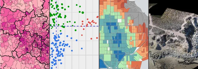 Header showing maps and graphics from past spatial analysis projects