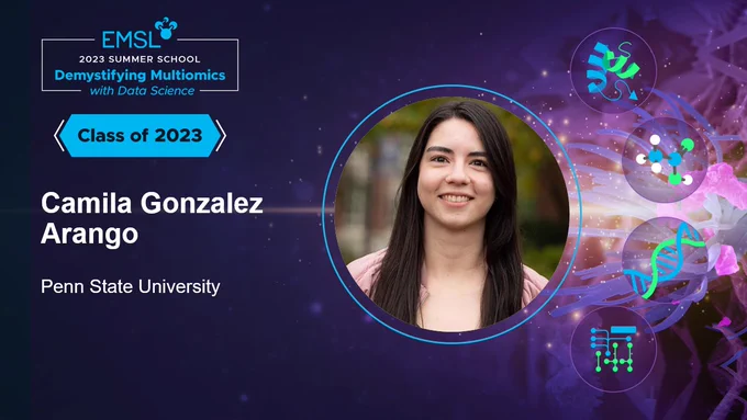 EMSL logo
2023 Summer School
Demystifying Multiomics with Data Science
Class of 2023
Camila Gonzalez Arango
Penn State University