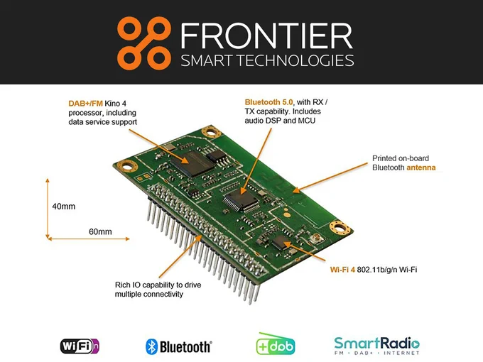 Frontier Smart Technologies Introduces New All-in-One Cost Optimized Smart Radio Solution
Read More https://audioxpress.com/news/frontier-smart-technologies-introduces-new-all-in-one-cost-optimized-smart-radio-solution

Frontier Smart Technologies, the leading platform provider in technologies for digital DAB/DAB  radios and SmartRadio solutions, launched its latest FS2260 Magic X module. This next generation SmartRadio (sometimes called hybrid radio) module combines Wi-Fi and Bluetooth 5 connectivity, with Frontier's DAB/DAB  technology offering a comprehensive platform for brands and manufacturers. Magic X also supports Internet radio, podcasts, and comes with an Android/iOS user-control app.
#consumerelectronics #productdevelopment #wirelessmodules 
