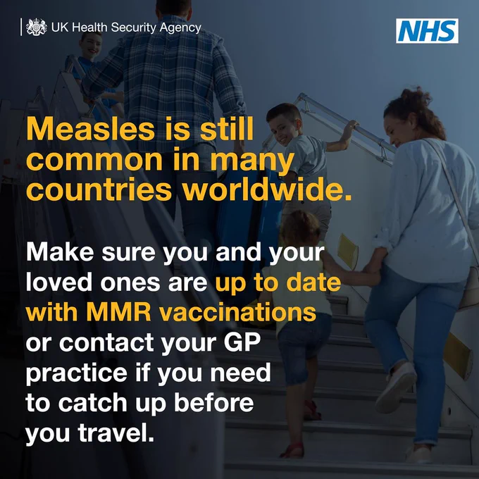 Measles is still common in many countries worldwide. Make sure you and your loved one are up to date with MMR vaccinations or contact your GP practice if you need to catch up before you travel. 