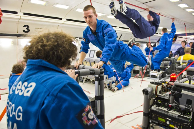 Students during a parabolic flight campaign as part of the ESA Academy Experiments Programme 