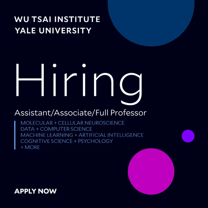Promotional graphic highlighting the text in the tweet: Wu Tsai Institute is hiring faculty positions. Learn more at wti.yale.edu/opportunities.