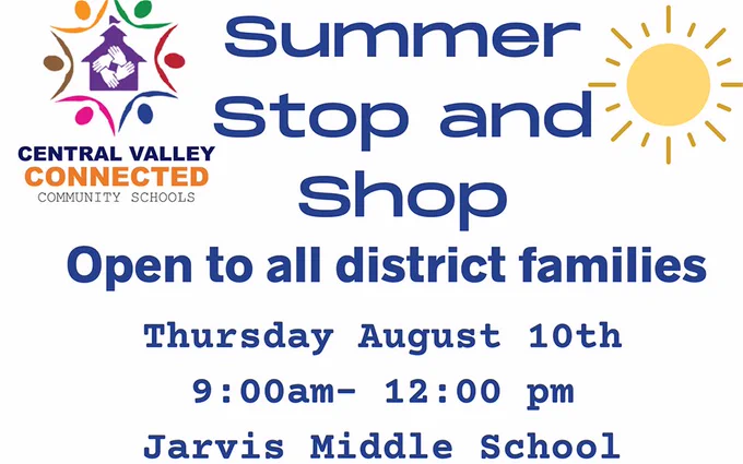 sun graphic, connected community schools graphic and text
