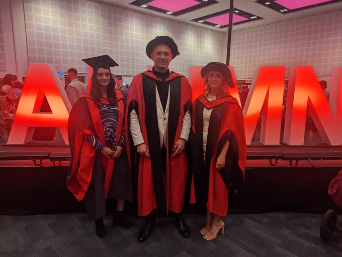 Lidia D'Alessandro; Dr Michael Czachor and Dr Leah Sheppard are awarded their postgraduate research degrees at ICC Newport