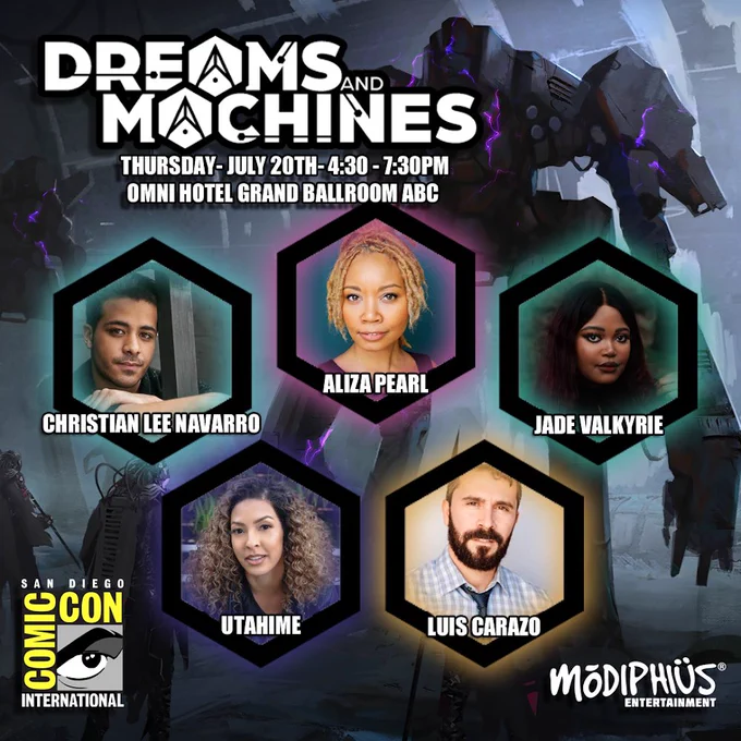 Promo graphic for Dreams and Machines game at San Diego comic con.