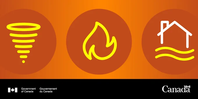 Icons representing a tornado, fire, and a flood.