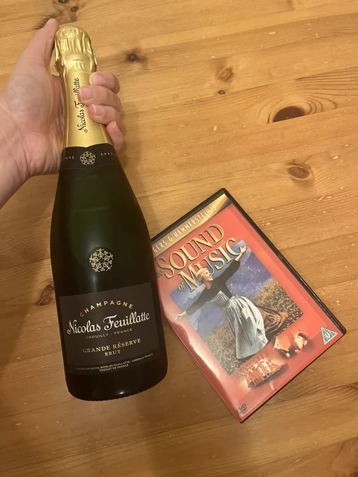 A bottle of champagne and a DVD copy of The Sound of Music. An iconic combo.