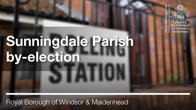 This image shows a sign saying "polling station". Sunningdale Parish by-election. 