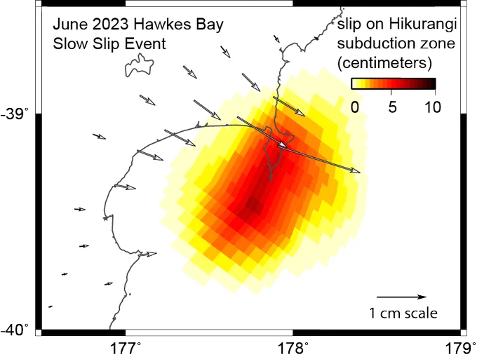 June 2023 Hawkes Bay Slow Slip Event displayed on a map