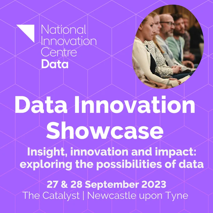 A purple graphic advertising the National Innovation Centre for Data's Data Innovation Showcase