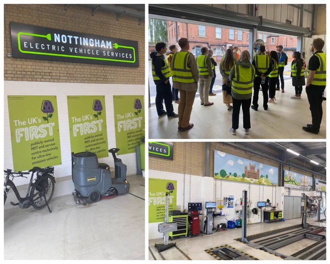 The Net Zero Living team and ‘Fast Followers’ cohort at Nottingham City Council's Nottingham Electric Vehicle Services workshop