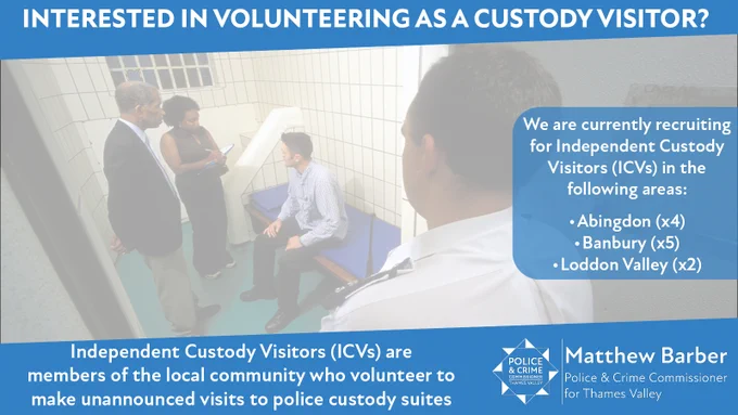 Stock image of Independent Custody Visitors in background with text overlay