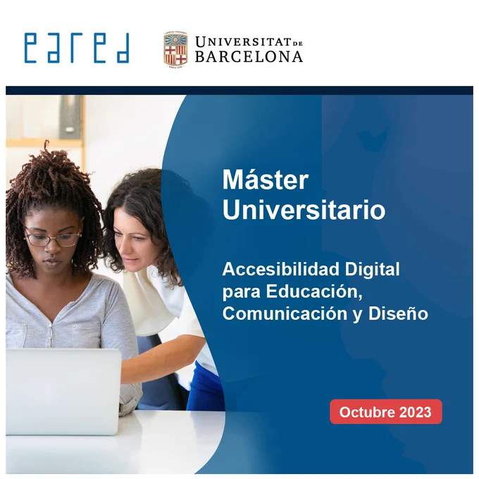dos mujeres mirando pantalla de notebook. Máster universitario en accesibilidad digital para educación, comunicación y diseño. 