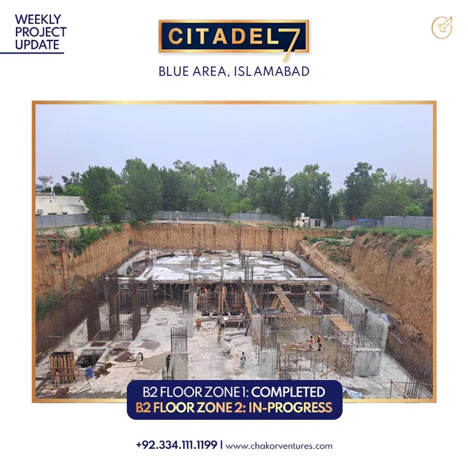 𝐂𝐎𝐍𝐒𝐓𝐑𝐔𝐂𝐓𝐈𝐎𝐍 𝐈𝐒 𝐈𝐍 𝐅𝐔𝐋𝐋 𝐒𝐖𝐈𝐍𝐆🚧🏗️

Witness the remarkable progress of our construction project; we are thrilled to announce that the B2 Floor Zone 1 has been successfully completed, and now we're moving full steam ahead with Zone 2.

Alhamdulillah, our team is surpassing industry standards with their dedication and expertise.

Visit our site office now:
📍 https://lnkd.in/dVWtiYCK

Book Now: 🌐 https://lnkd.in/ezhu4iKf
📞 (92) 3341111199

#Citadel7 #Chakorventures #Citadel7updates #bluearea #islamabad #CorporateTower #fastdevelopment #steelfabrication #ProjectUpdate