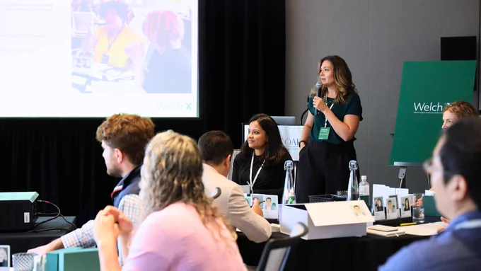 Jennifer Lyon Gardner, Deputy Vice President for Research leads a session at the Welch Foundation Experiential Collaboration Retreat. The theme was Chemistry for Sustainability,  and participants focused on the most challenging and unexplored issues in climate-smart chemistry, clean energy, and materials production and usage. 