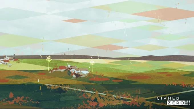 Rolling hills of a farm landscape.