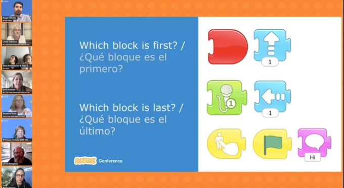 This photo shows several coding blocks with the questions which block is first and which block is last?