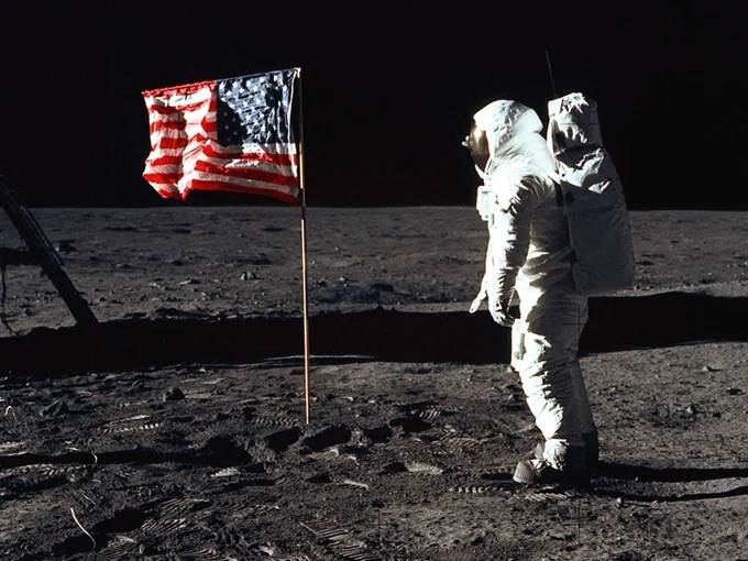 Astronaut Neil Armstrong took this photograph of fellow astronaut Buzz Aldrin after they planted the flag of the United States on the moon's surface.