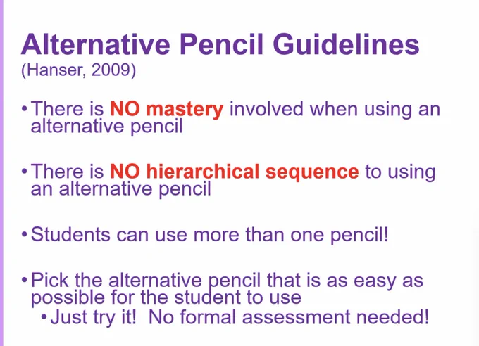 A list of Alternative Pencil Guidelines written by Hanser 2009)
for example, There is no mastery involved when using an alternative pencil