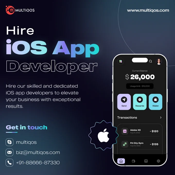 Hire iOS App Developer Social Media Post by MultiQoS