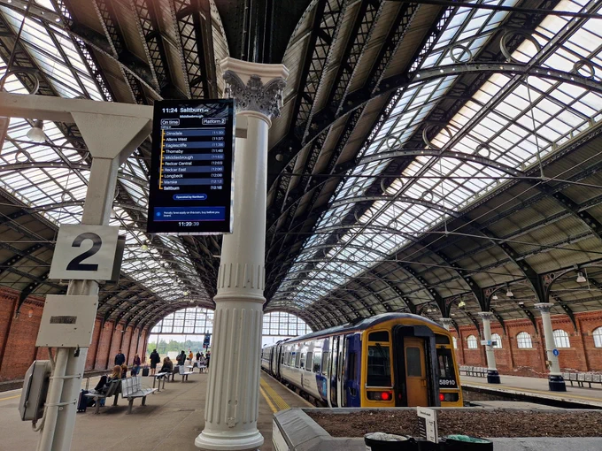 A train going to Saltburn in Darlington's Victorian station