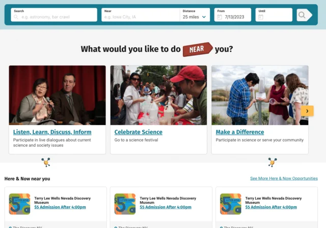 Screengrab from the science near me website showing the resources page.