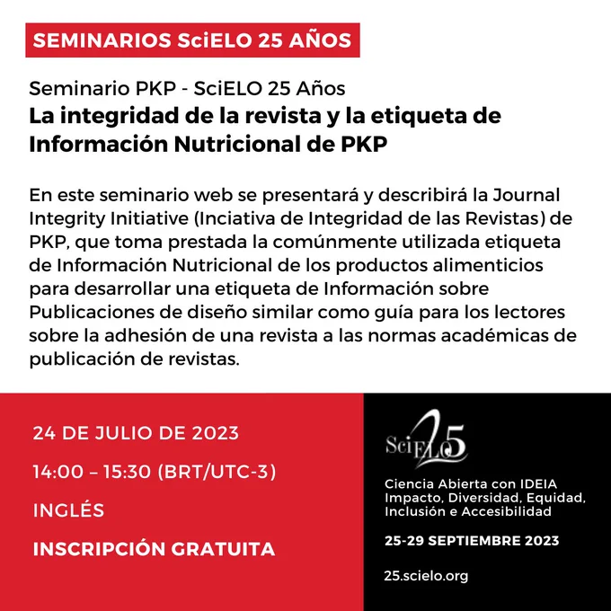 Pieza promocional para el seminario "La integridad de la revista y la etiqueta de Información Nutricional de PKP".