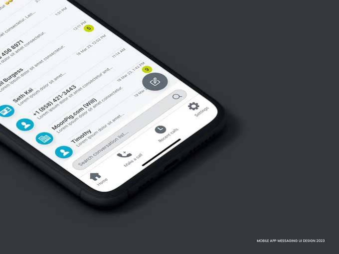 Mobile messaging app close up designed by HappyPixel