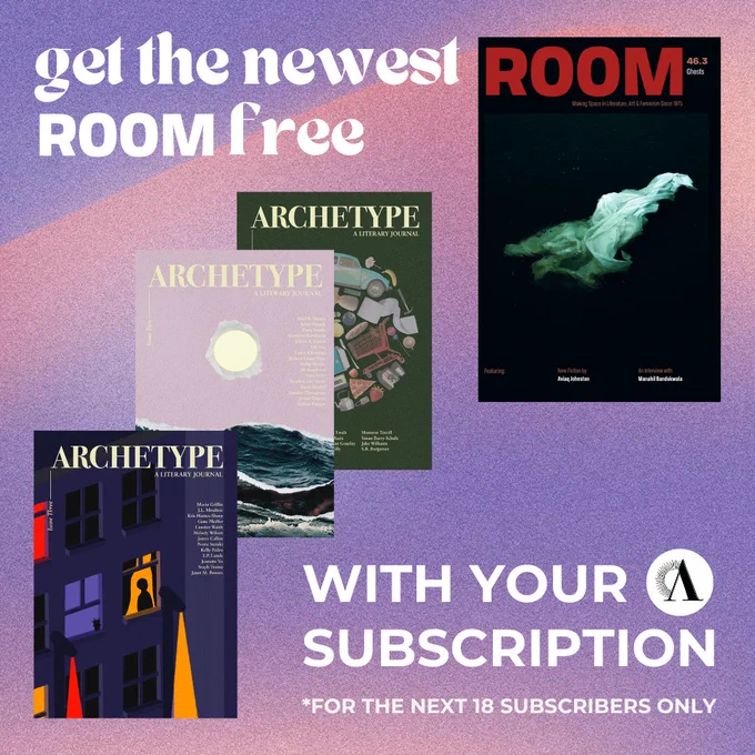 Covers of Room and Archetype with white text that reads, "Get the newest ROOM free with your Archetype subscription, for the next 18 subscribers only."