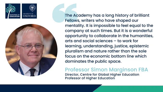 Quote from Professor Simon Marginson FBA: "The Academy has a long history of brilliant Fellows, writers who have shaped our mentality. It is impossible to feel equal to the company at such times. But it is a wonderful opportunity to collaborate in the humanities, arts and social sciences – to work for learning, understanding, justice, epistemic pluralism and nature rather than the sole focus on the economic bottom line which dominates the public space."