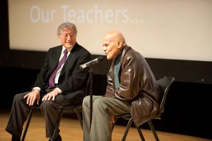 This photo shows Tony Bennett on stage with Harry Belafonte.