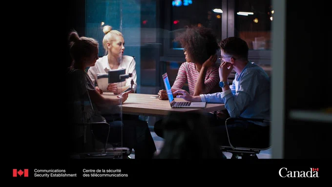 Group of coworkers sitting around a table.